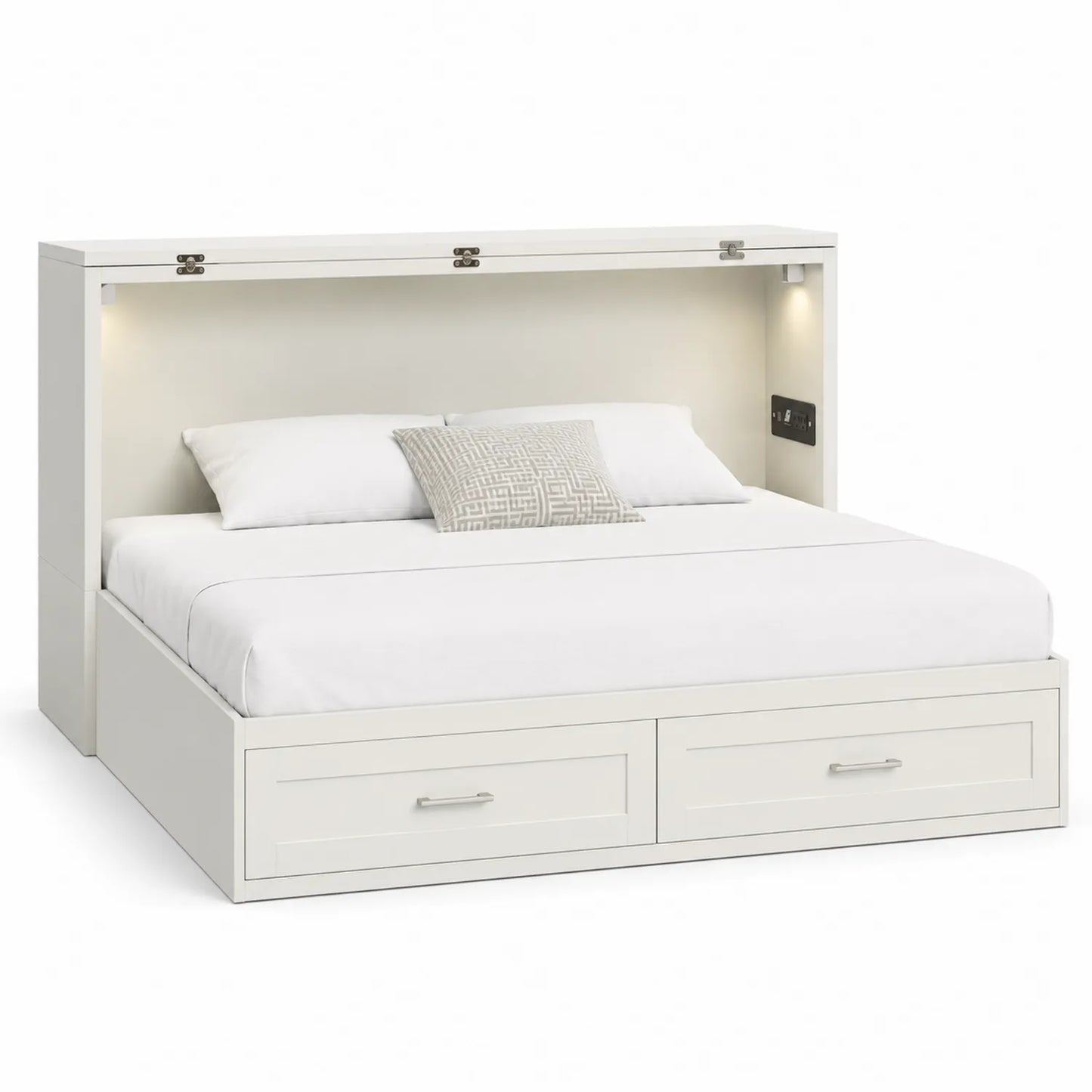 Łóżko dwuosobowe 160x200 cm 215x170x120 cm MDF lakierowane białe z szufladami LED USB
