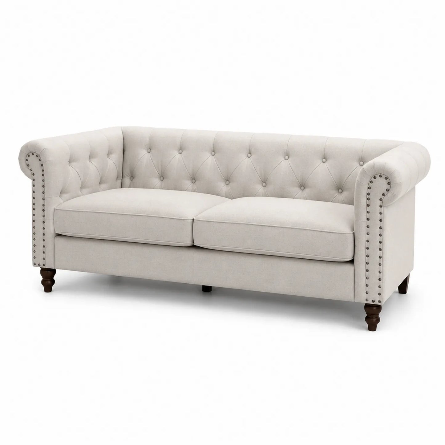 Sofa 3-osobowa Chesterfield 210 x 88 x 78 cm tkanina poliestrowa beżowa klasyczna z pikowanym oparciem