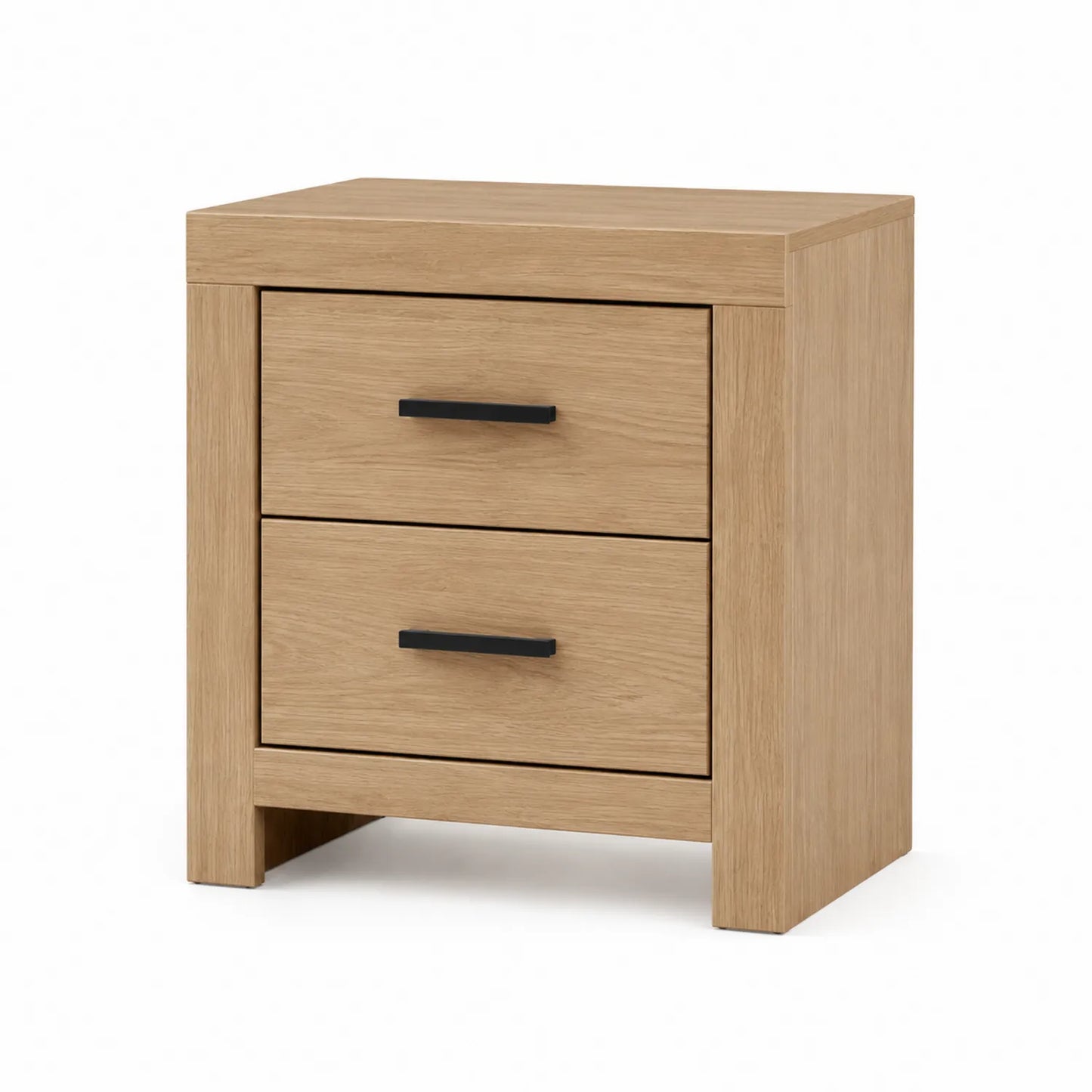 Szafka nocna 50 x 40 x 58 cm prostokątna płyta wiórowa laminowana dąb naturalny czarne uchwyty dwie szuflady