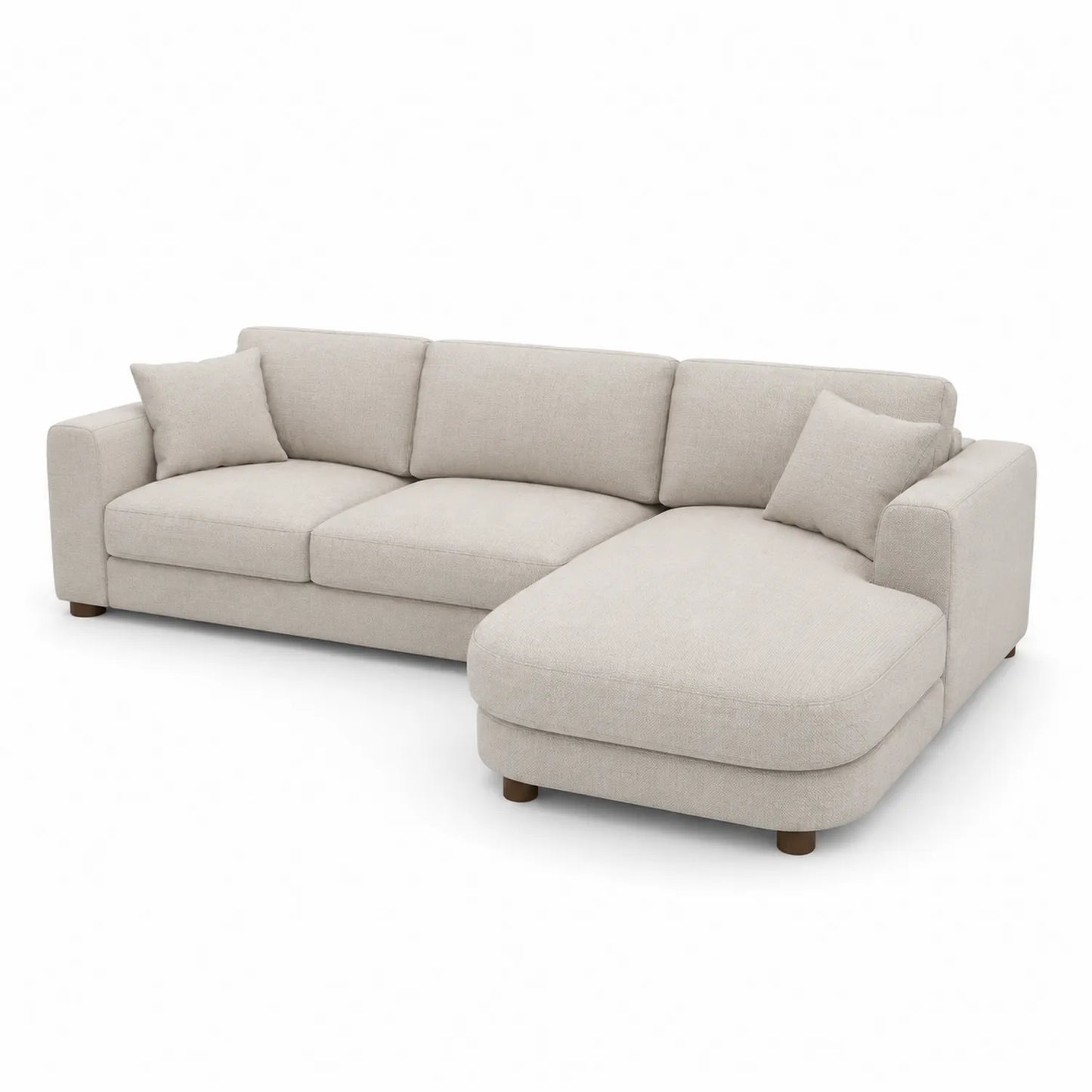 Sofa narożna z szezlongiem prawym 260 x 160 x 85 cm tkanina poliestrowa beżowa drewniany stelaż prostokątna
