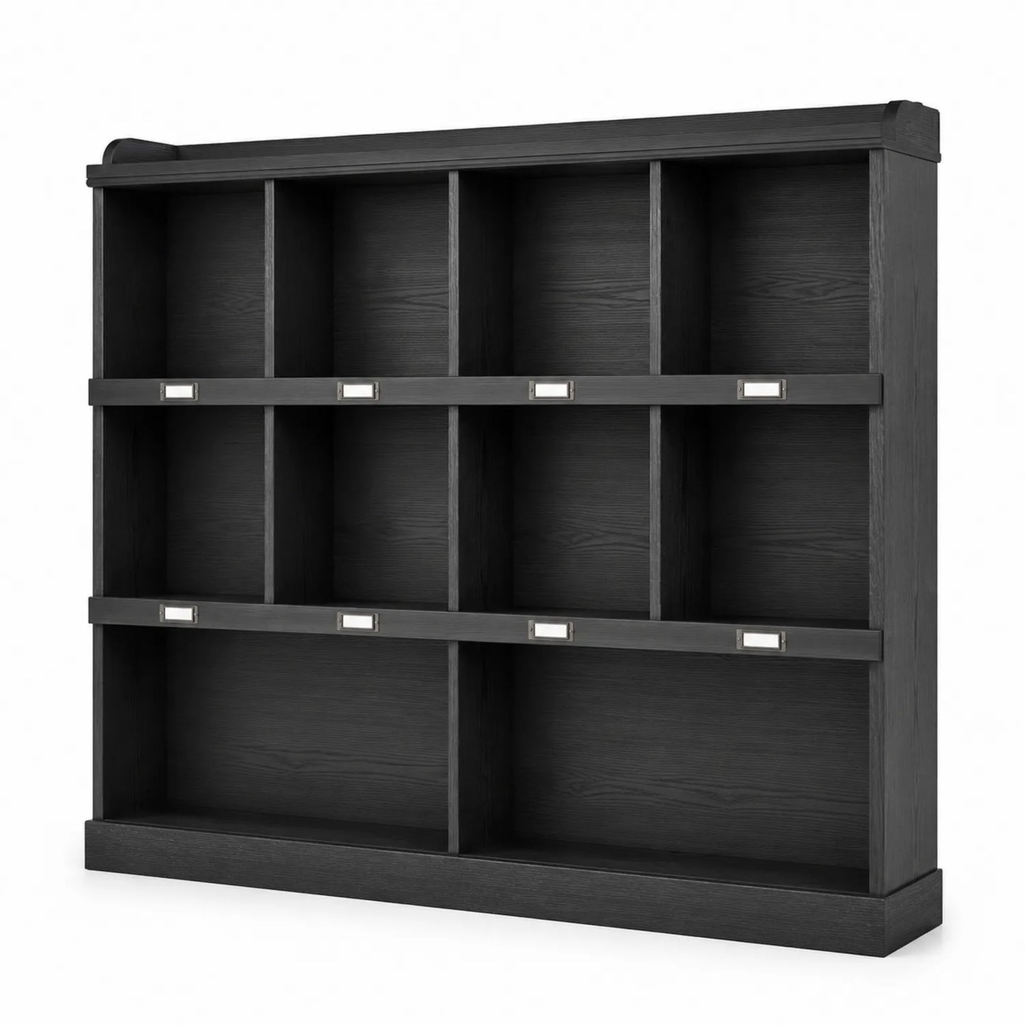 Regał biurowy z przegródkami 150 x 150 x 36 cm czarny MDF stal z etykietownikami srebrnymi