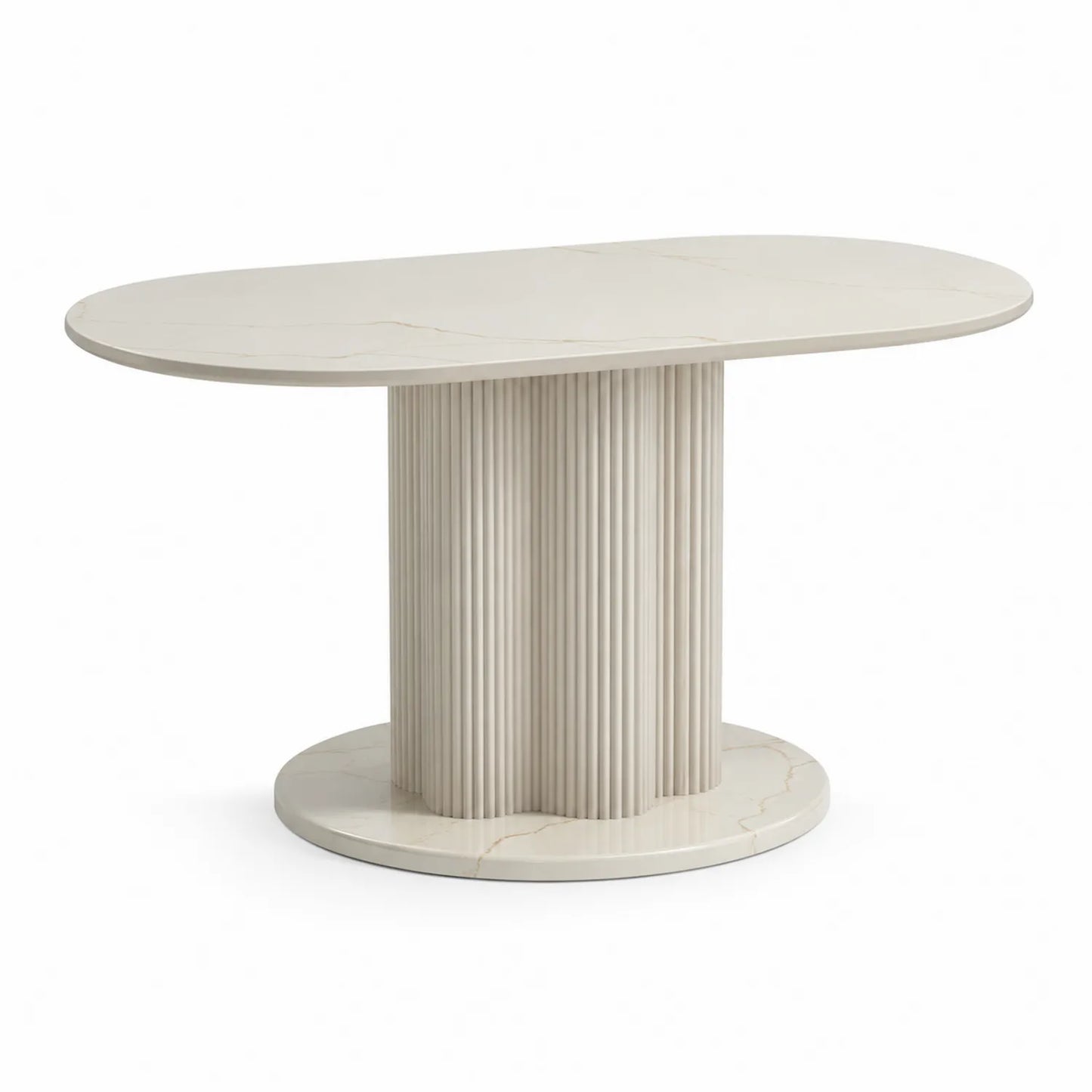 Stół jadalniany owalny 180 cm x 90 cm x 76 cm blat spiek ceramiczny podstawa MDF ryflowana kremowy beżowo złoty