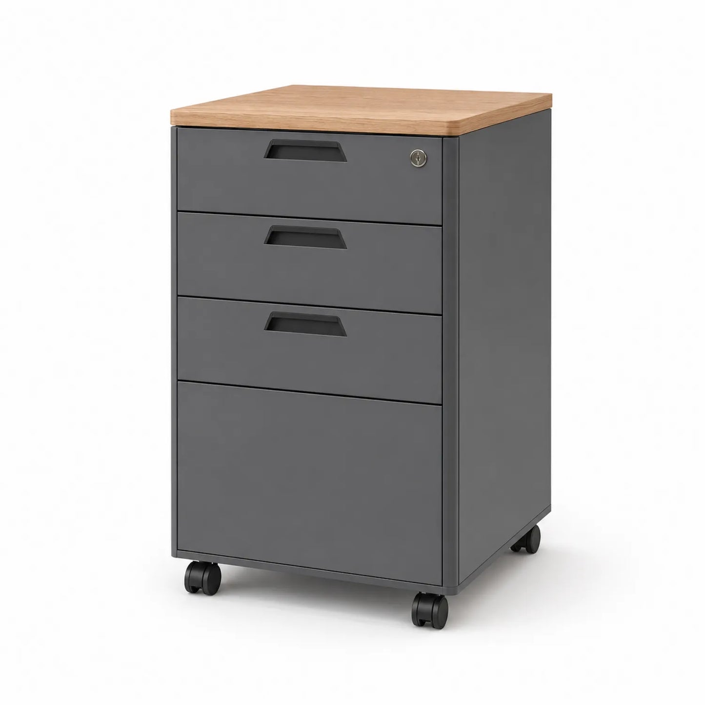 Mobilna szafa kartotekowa 40 cm x 50 cm x 65 cm stal MDF szara z blatem drewnianym i szufladami na kółkach