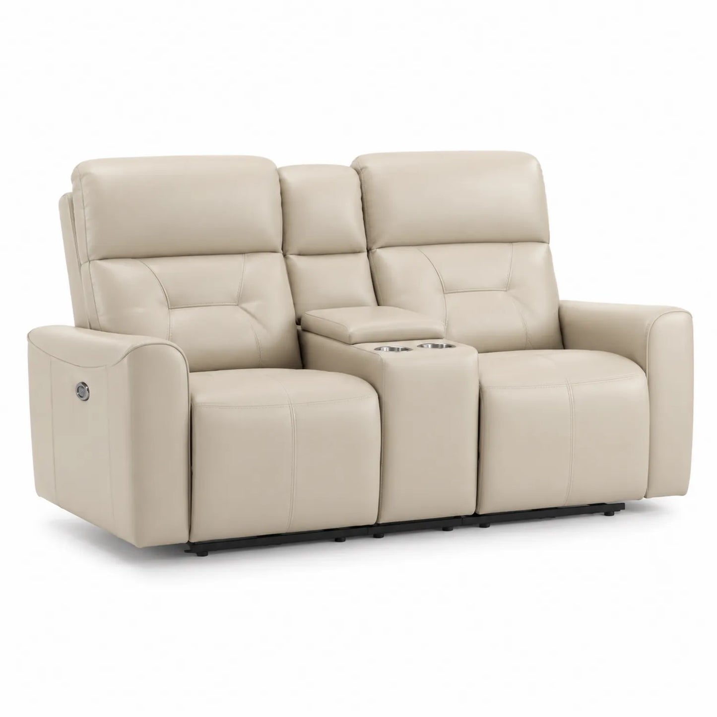 Sofa 2-osobowa rozkładana 190 x 95 x 102 cm skóra syntetyczna PU beżowa z konsolą i uchwytami na kubki