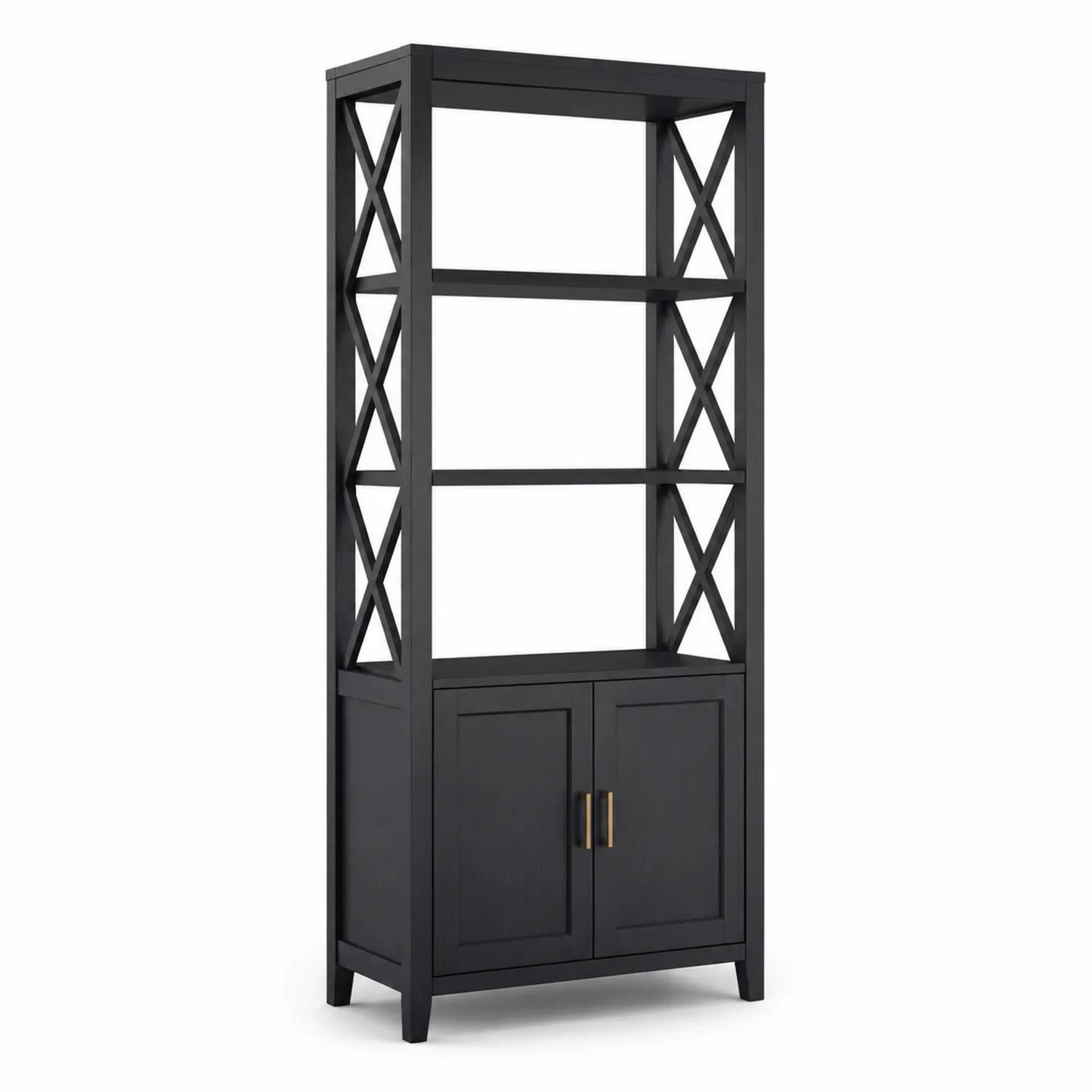 Regał biurowy z szafką 80 cm 35 cm 180 cm metal MDF czarny złoty prostokątny z półkami