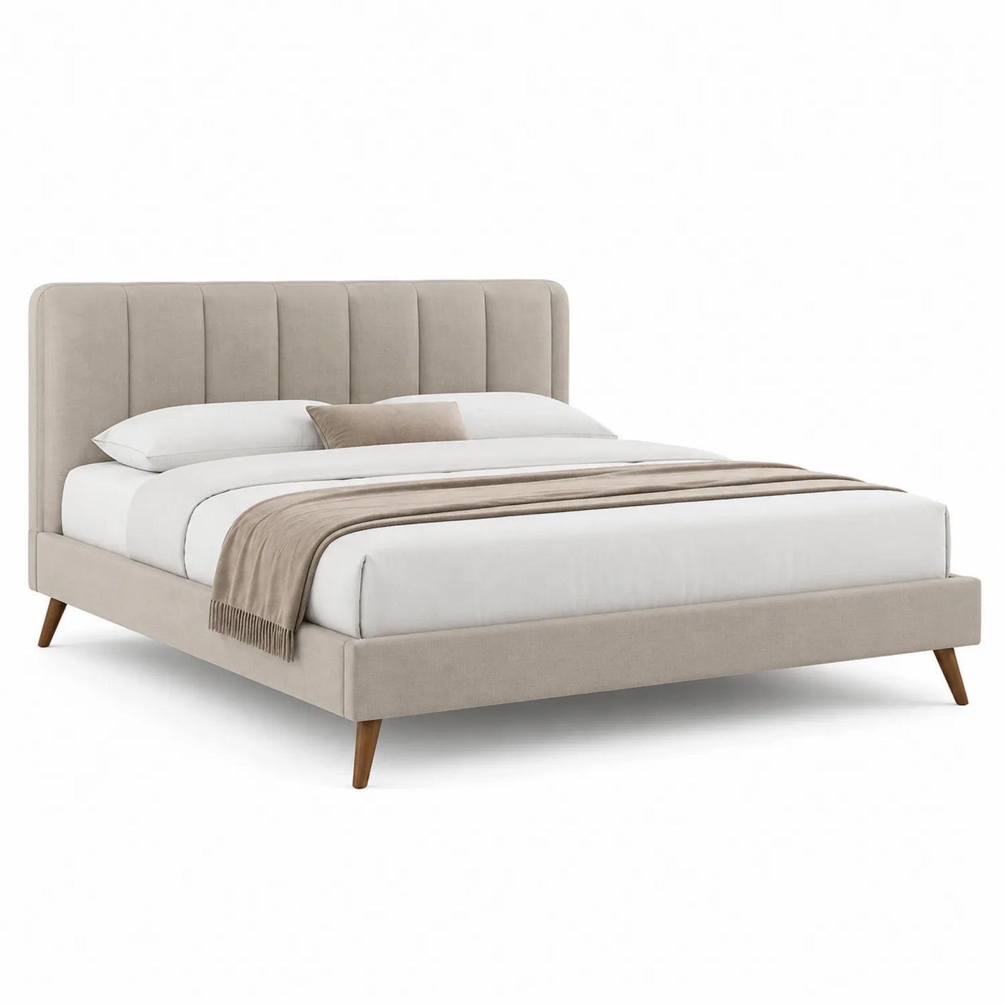 Łóżko tapicerowane 160 cm x 200 cm beżowe MDF tkanina poliester prostokątne z zagłówkiem