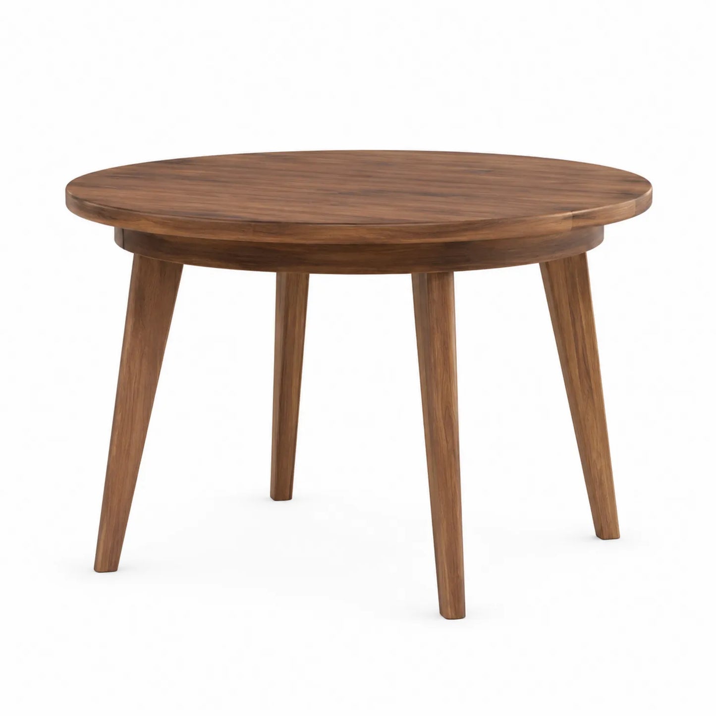 Stół jadalniany okrągły średnica 110 cm wysokość 75 cm MDF fornir orzechowy nogi drewno kauczukowe brązowy