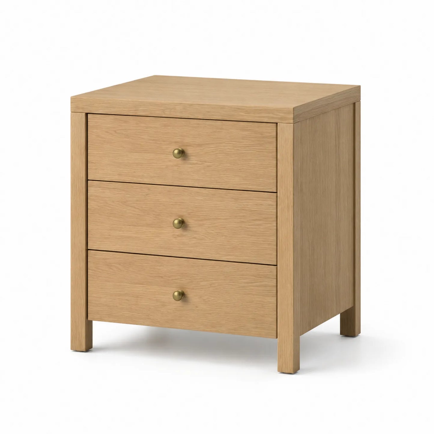 Szafka nocna MDF fornir dębowy drewno kauczukowe naturalny dąb 50 cm x 40 cm x 60 cm prostokątna 3 szuflady złote uchwyty
