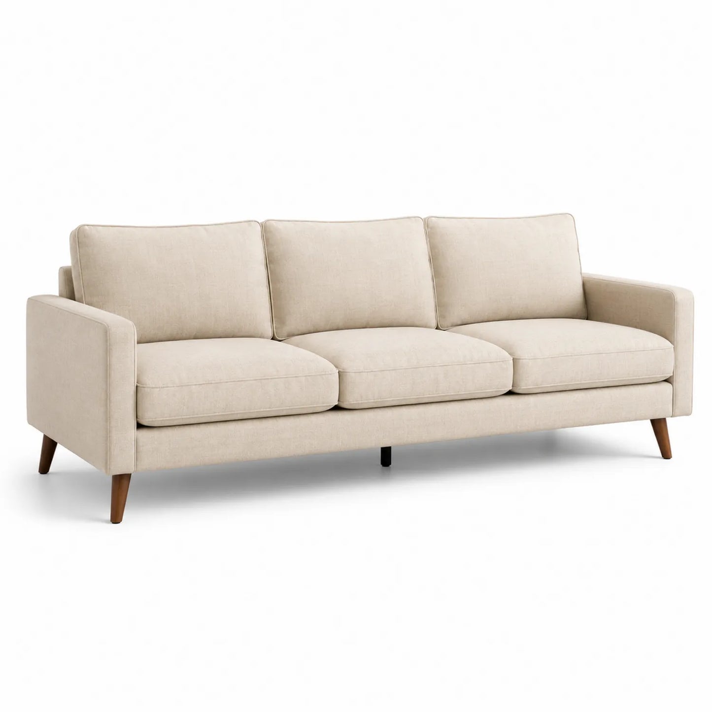 Sofa 3-osobowa 218 x 88 x 84 cm tkanina poliestrowa kremowa drewniane nogi