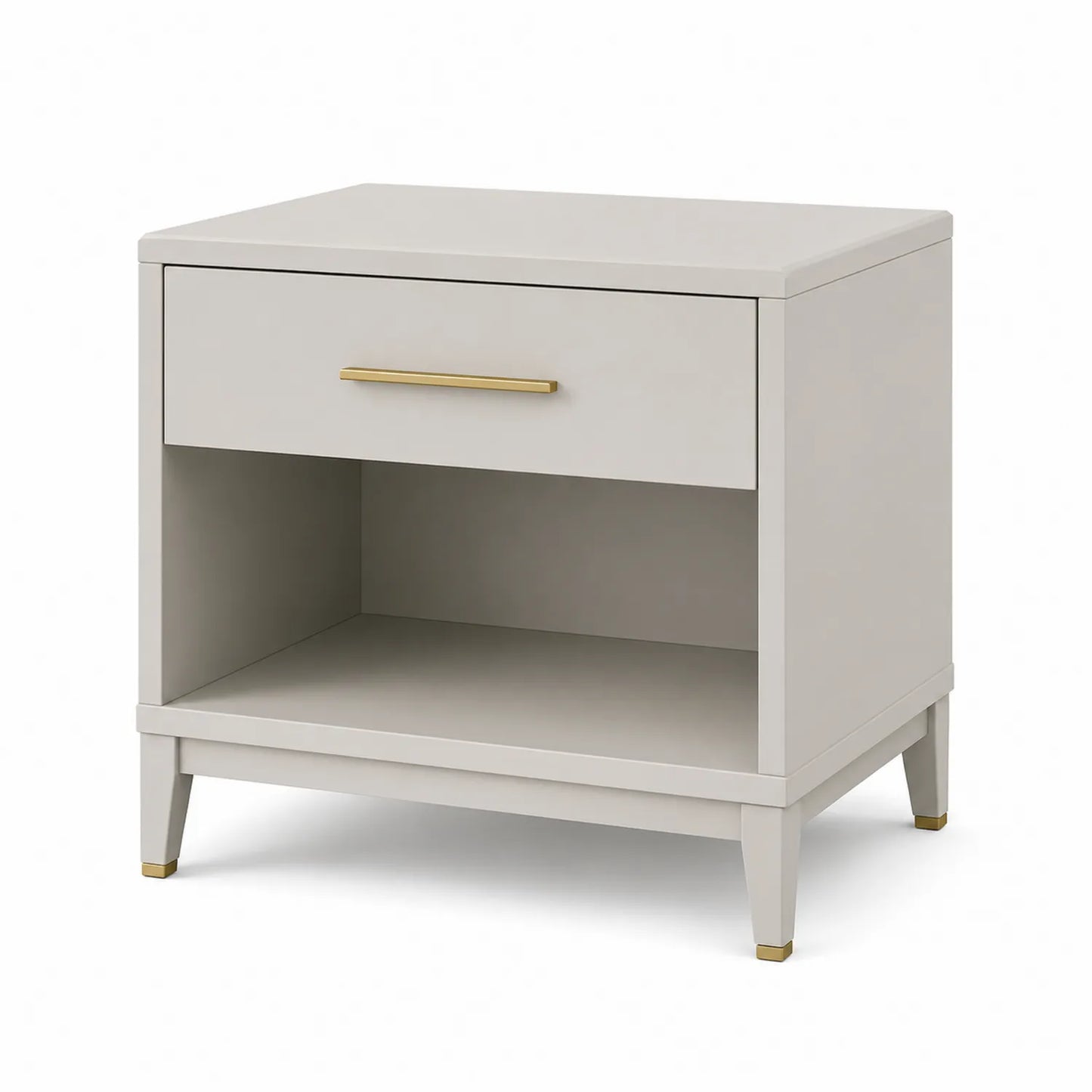 Szafka nocna z szufladą i otwartą półką 50 cm x 40 cm x 55 cm MDF lakierowana kremowa złoty uchwyt