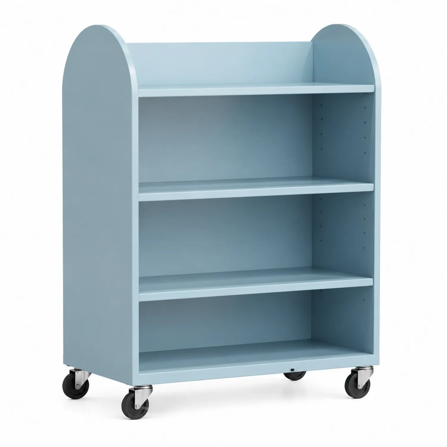 Regał biurowy mobilny 80 cm x 36 cm x 110 cm MDF jasnoniebieski prostokątny na kółkach 3 półki zaokrąglone boki