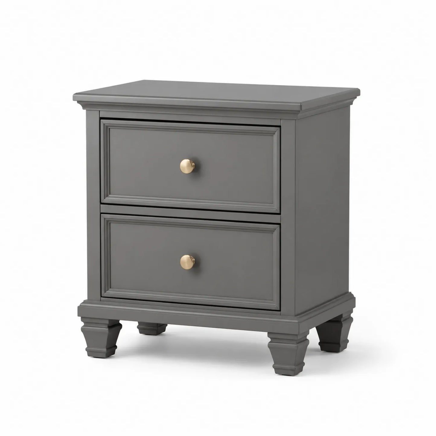 Szafka nocna 55 x 40 x 60 cm MDF lakierowany szara prostokątna złote gałki 2 szuflady