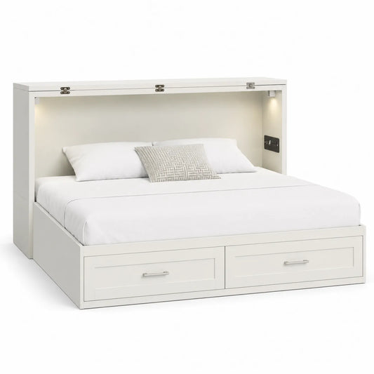 Łóżko dwuosobowe 160x200 cm 215x170x120 cm MDF lakierowane białe z szufladami LED USB