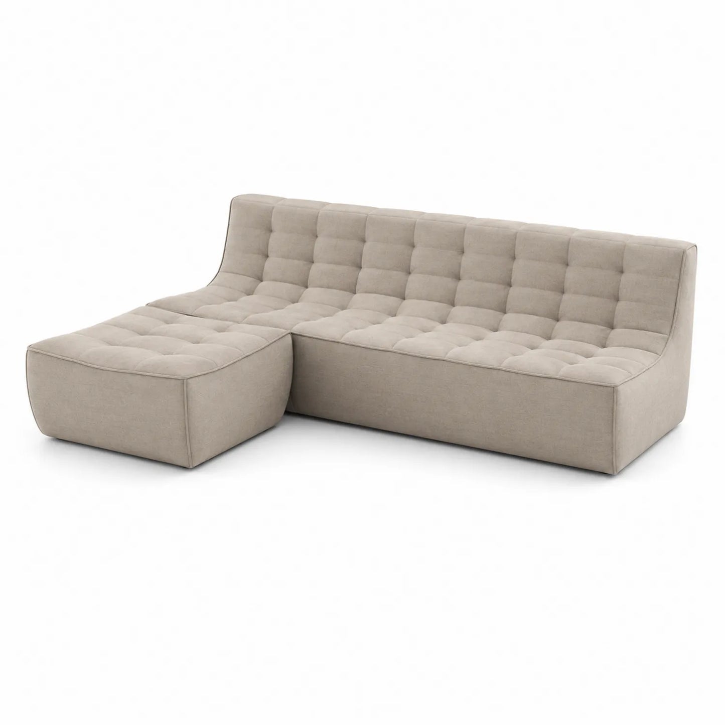 Sofa narożna modułowa z pufą 240 x 160 x 82 cm tkanina poliestrowa beżowa nowoczesna miękka konstrukcja