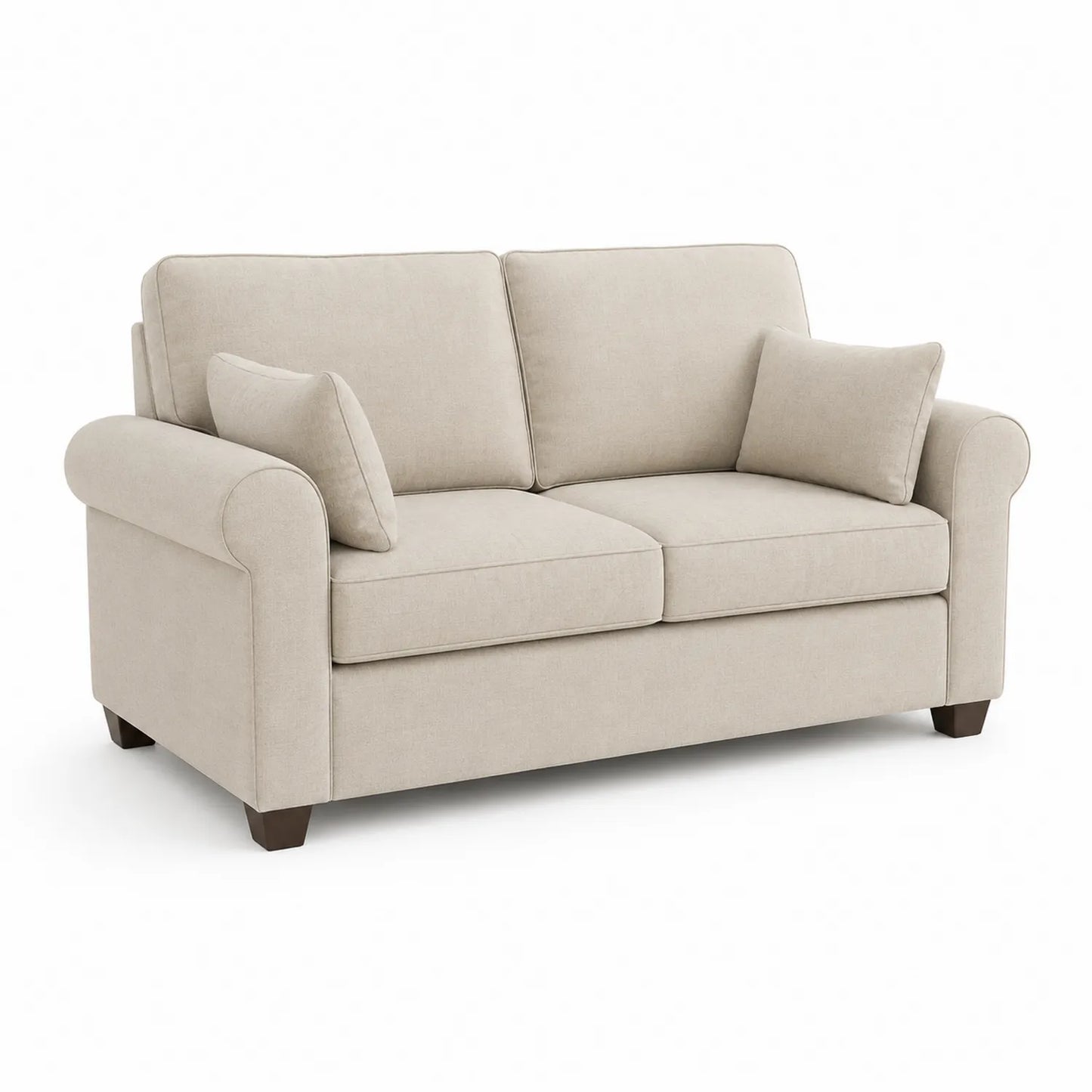 Sofa 2-osobowa 170x85x90 cm beżowa tkanina poliestrowa drewniane nogi ciemnobrązowe