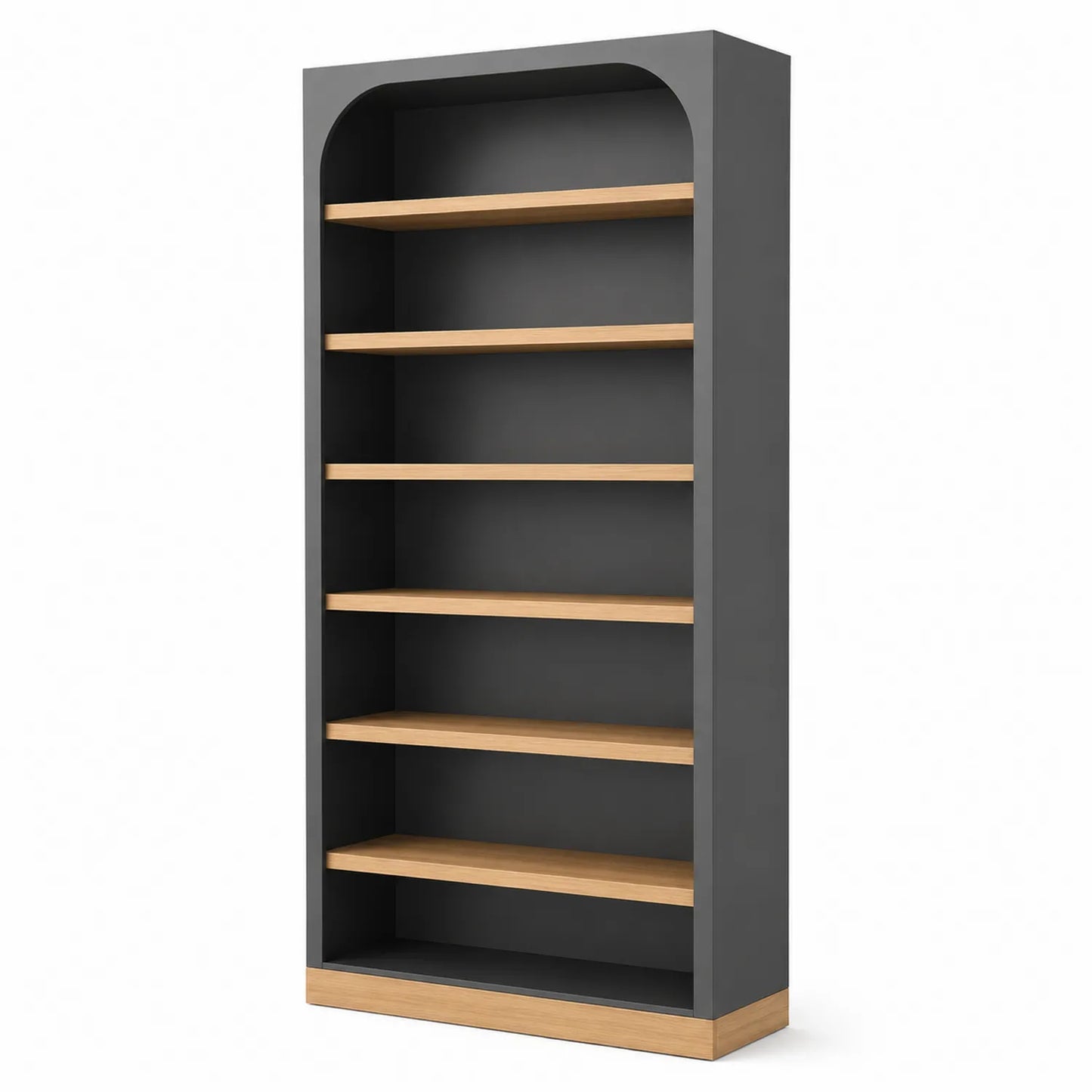 Regał biurowy biblioteczka 80 cm x 35 cm x 200 cm MDF fornir dębowy grafitowy dąb naturalny 6 poziomów łukowy