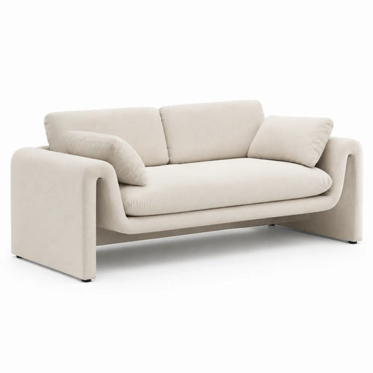 Sofa 2-3 osobowa 190 cm tkanina tapicerowana kremowa nowoczesna konstrukcja drewniana