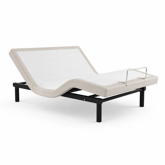 Łóżko regulowane 200 cm x 90 cm x 30 cm metalowa rama tapicerowana beżowa czarna prostokątna z regulacją oparcia