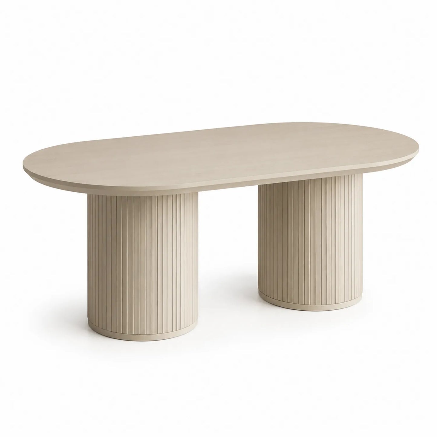 Stół jadalniany owalny 180 x 90 x 75 cm MDF beżowy ryflowane cylindryczne podstawy