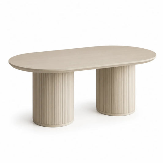 Stół jadalniany owalny 180 x 90 x 75 cm MDF beżowy ryflowane cylindryczne podstawy