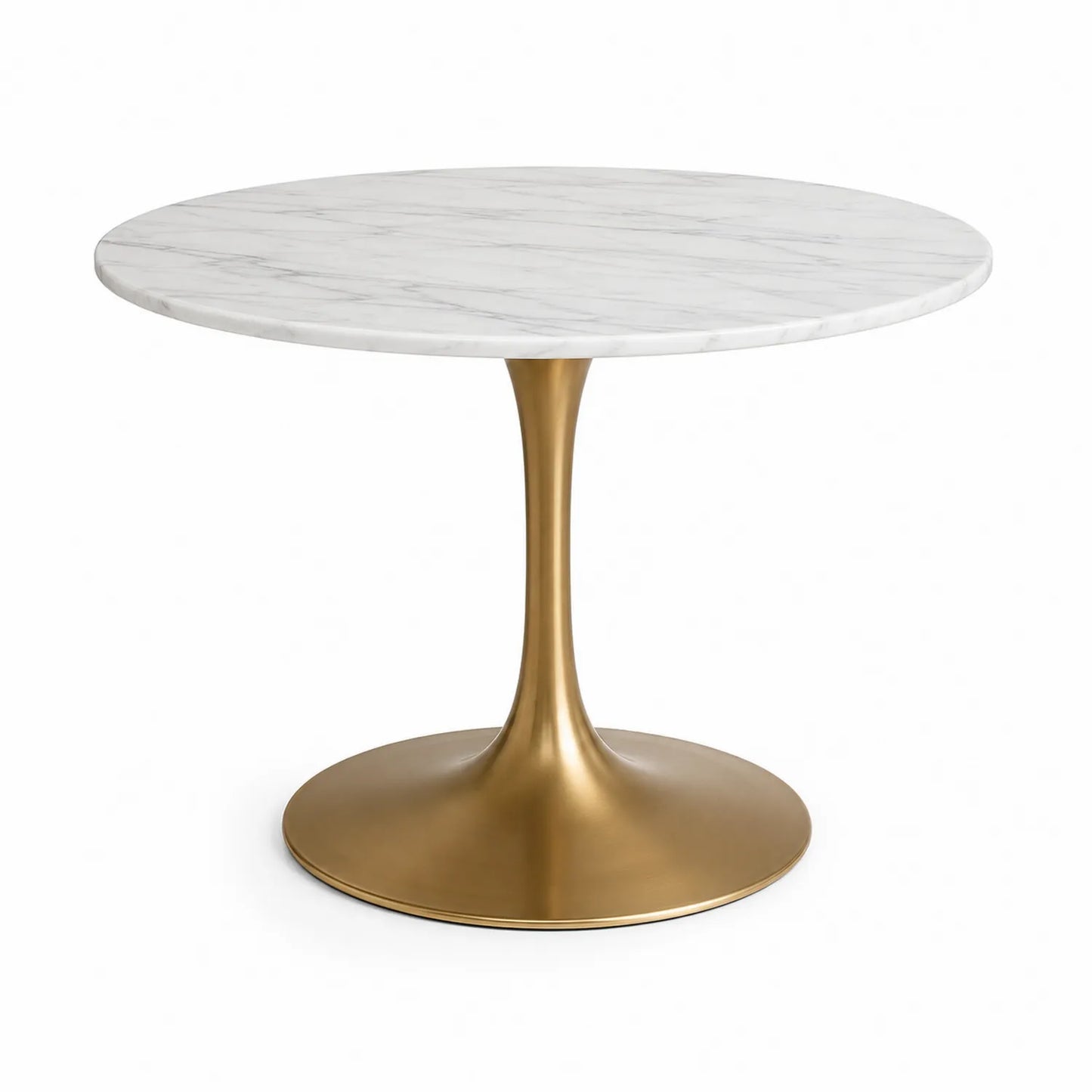 Stół jadalniany okrągły średnica 90 cm wysokość 75 cm blat MDF imitacja marmuru biały złoty metalowa podstawa