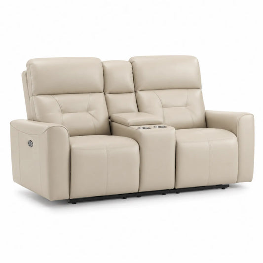 Sofa 2-osobowa rozkładana 190 x 95 x 102 cm skóra syntetyczna PU beżowa z konsolą i uchwytami na kubki