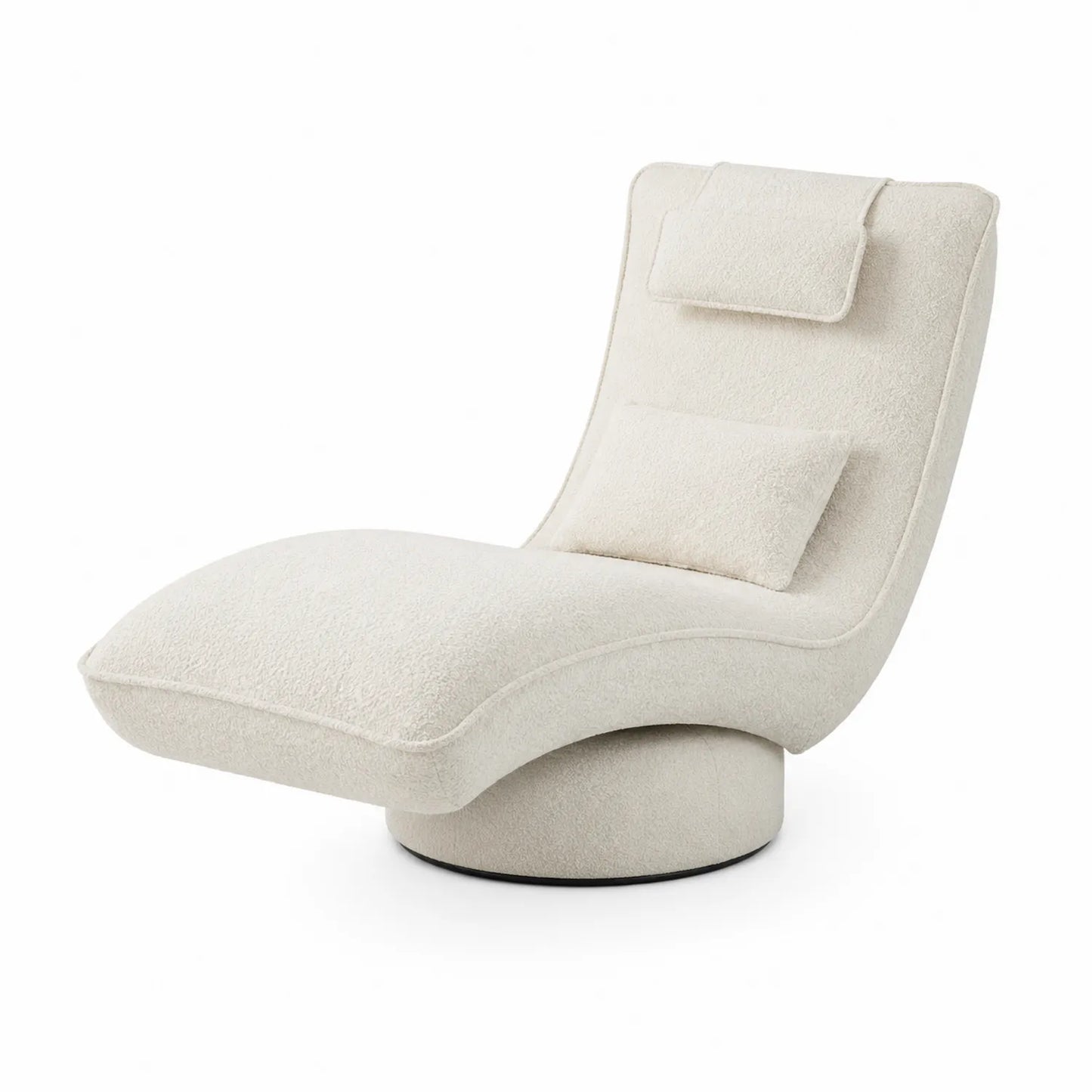 Szezlong tapicerowany bouclé kremowy 150 cm 80 cm 95 cm na okrągłej czarnej podstawie