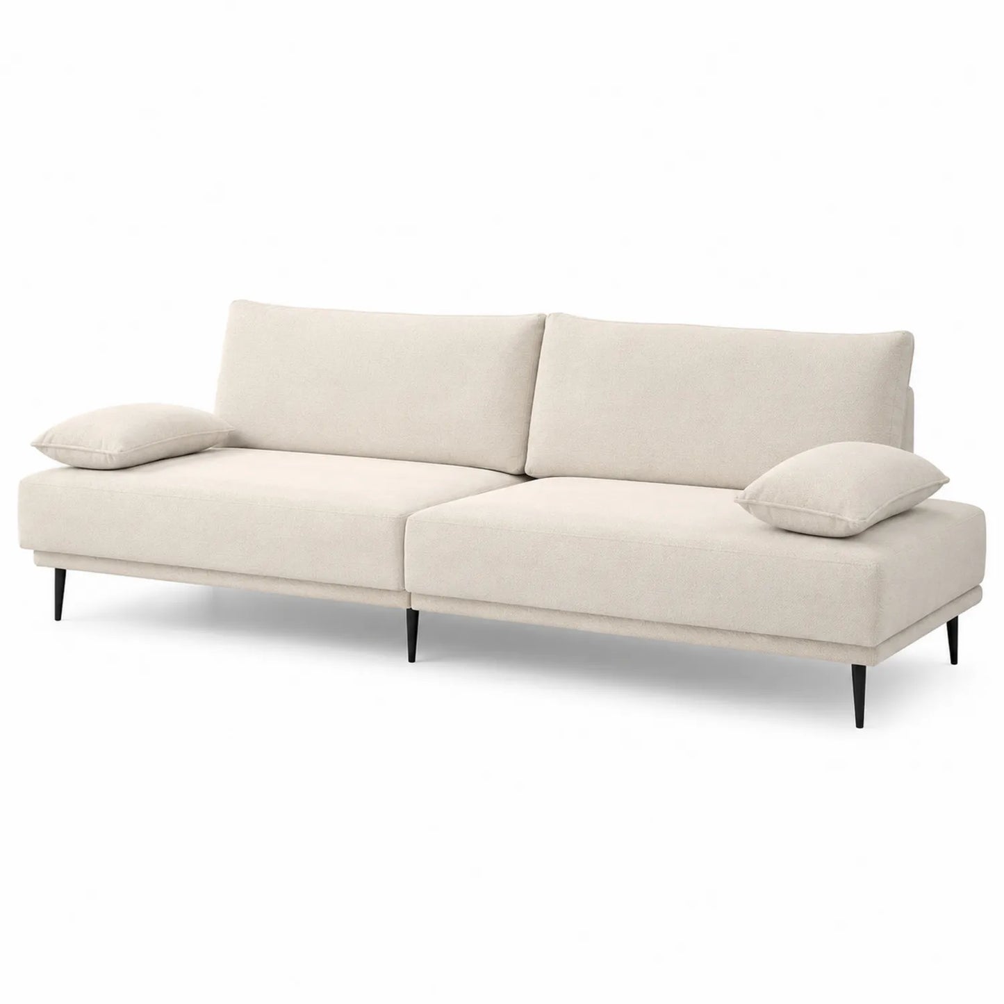 Sofa 3-osobowa 220 x 90 x 85 cm tapicerowana tkanina poliestrowa beżowa z czarnymi metalowymi nogami