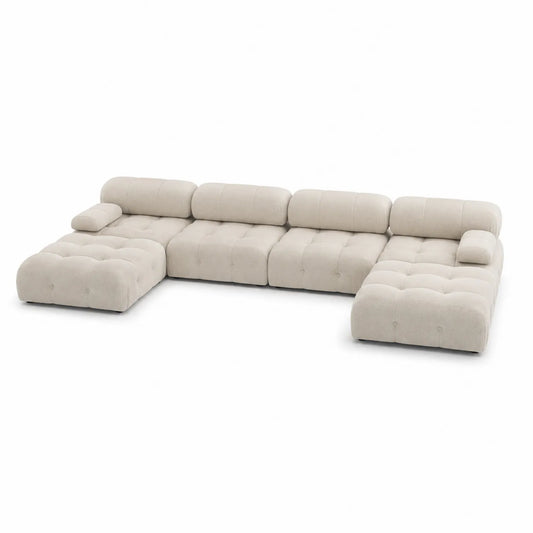 Sofa modułowa narożna w kształcie U 320 x 180 x 85 cm tkanina poliestrowa beżowa z poduszkami
