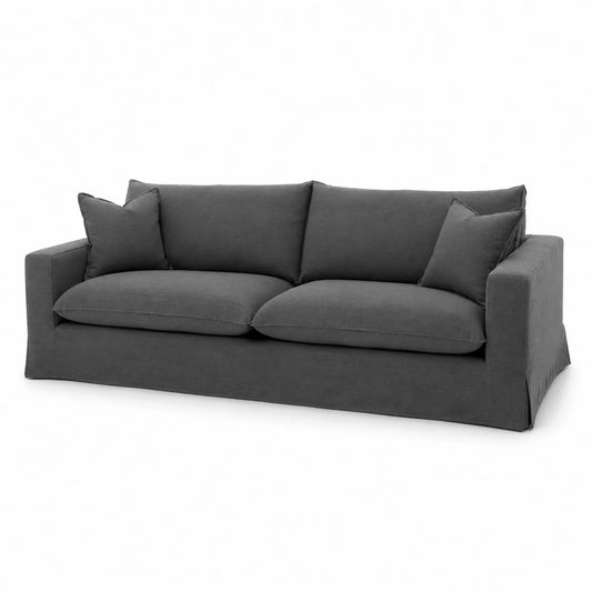 Sofa 3-osobowa prosta 220 x 95 x 85 cm tkanina poliestrowa ciemnoszara z poduszkami