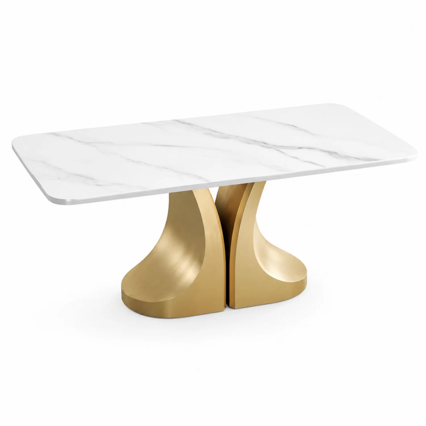 Stół jadalniany prostokątny 160 x 90 x 75 cm blat ceramiczny efekt białego marmuru złota metalowa podstawa