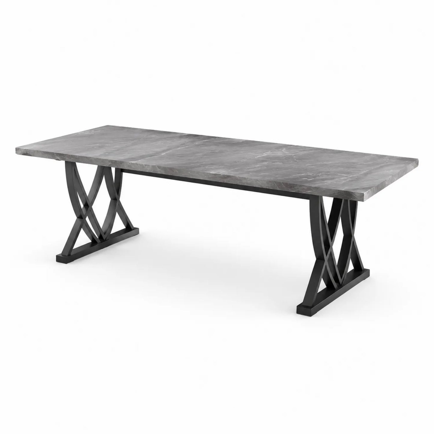 Stół jadalniany prostokątny 180 x 90 x 75 cm spiek kwarcowy efekt marmuru szary stalowa podstawa krzyżowa czarna