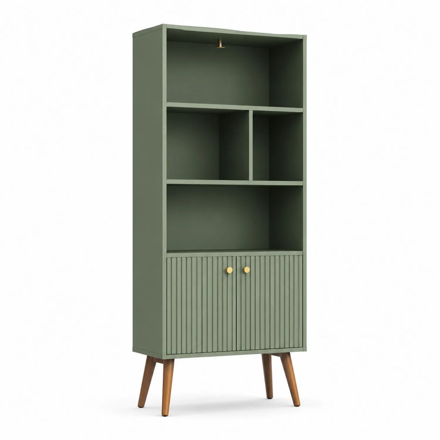 Regał biurowy biblioteczka 80 cm x 35 cm x 180 cm MDF zielony drewno kauczukowe metal prostokątny z szafką i półkami