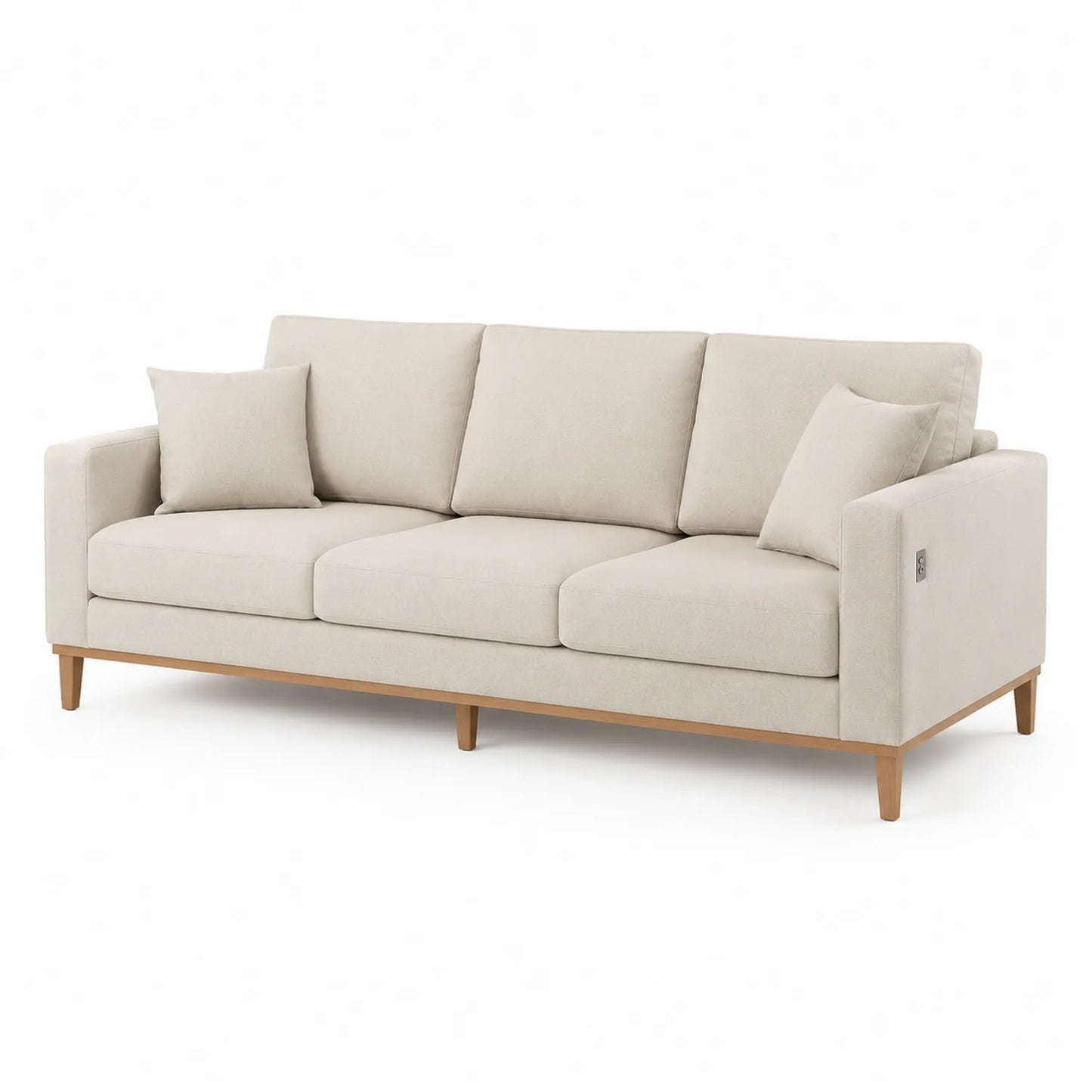 Sofa 3-osobowa 220 cm x 85 cm x 80 cm tkanina poliestrowa beżowa drewniana podstawa naturalne drewno