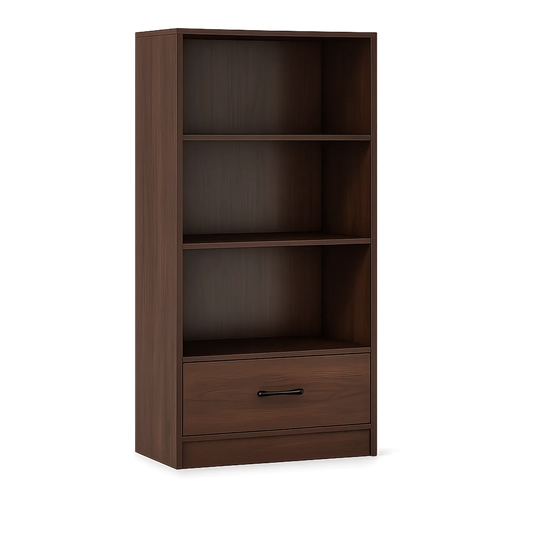 Regał biurowy z szufladą 70 cm x 35 cm x 180 cm MDF laminowany ciemny orzech prostokątny
