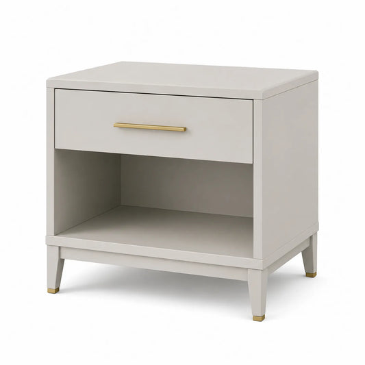 Szafka nocna z szufladą i otwartą półką 50 cm x 40 cm x 55 cm MDF lakierowana kremowa złoty uchwyt
