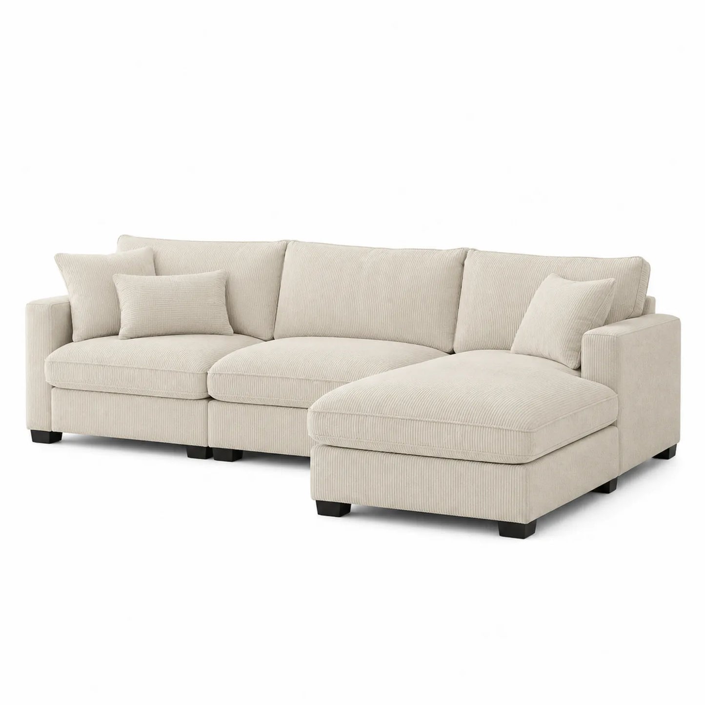 Sofa modułowa narożna L 290 x 170 x 78 cm tkanina kremowa z szezlongiem nowoczesna