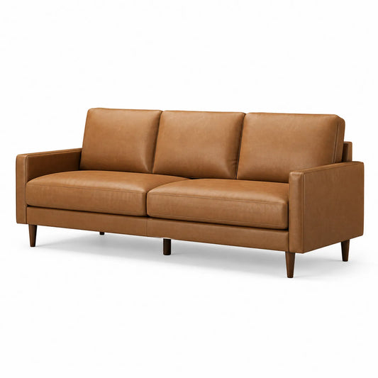 Sofa trzyosobowa 210 cm 86 cm 84 cm skóra syntetyczna PU brązowa drewniane nogi