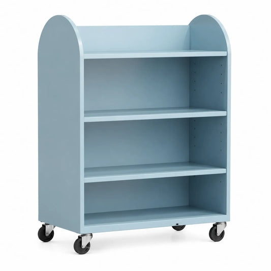 Regał biurowy mobilny 80 cm x 36 cm x 110 cm MDF jasnoniebieski prostokątny na kółkach 3 półki zaokrąglone boki
