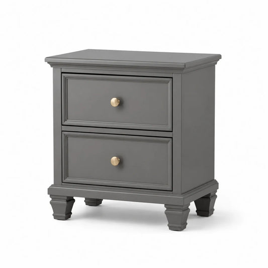Szafka nocna 55 x 40 x 60 cm MDF lakierowany szara prostokątna złote gałki 2 szuflady