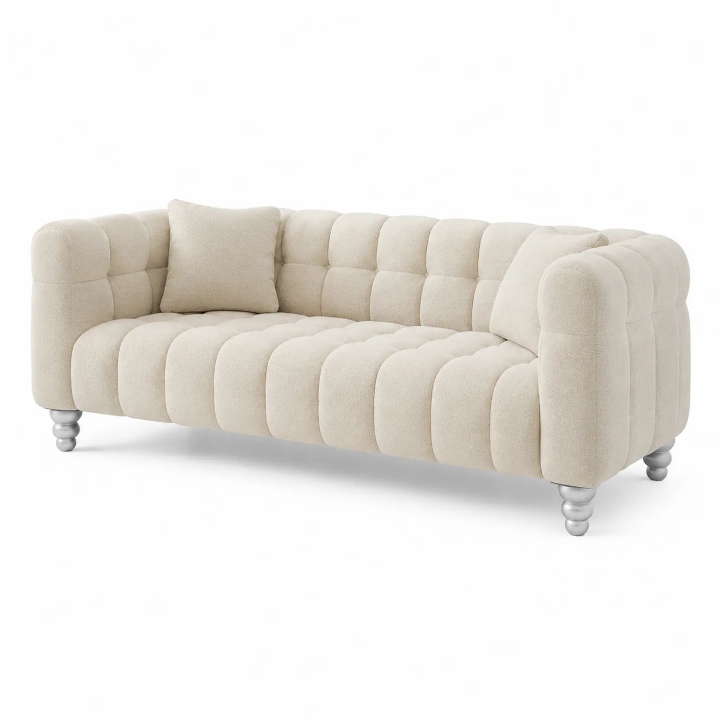 Sofa 3-osobowa 210 x 90 x 78 cm tapicerowana tkanina boucle beżowa pikowana z ozdobnymi nogami