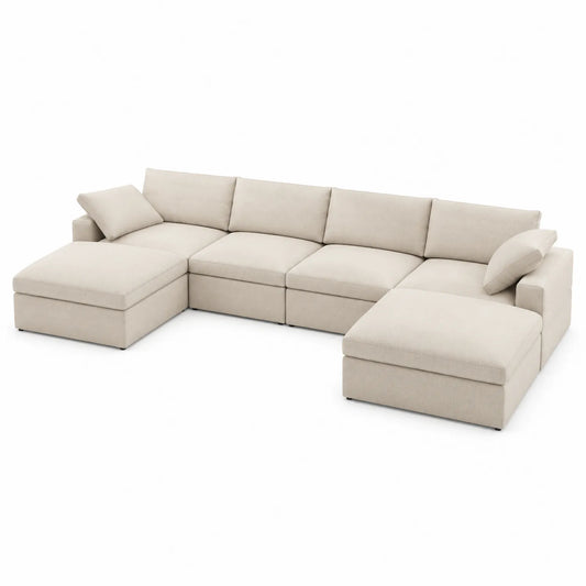 Sofa modułowa U-kształtna 5-6 osobowa 320 x 170 x 85 cm tkanina poliestrowa beżowa nowoczesna