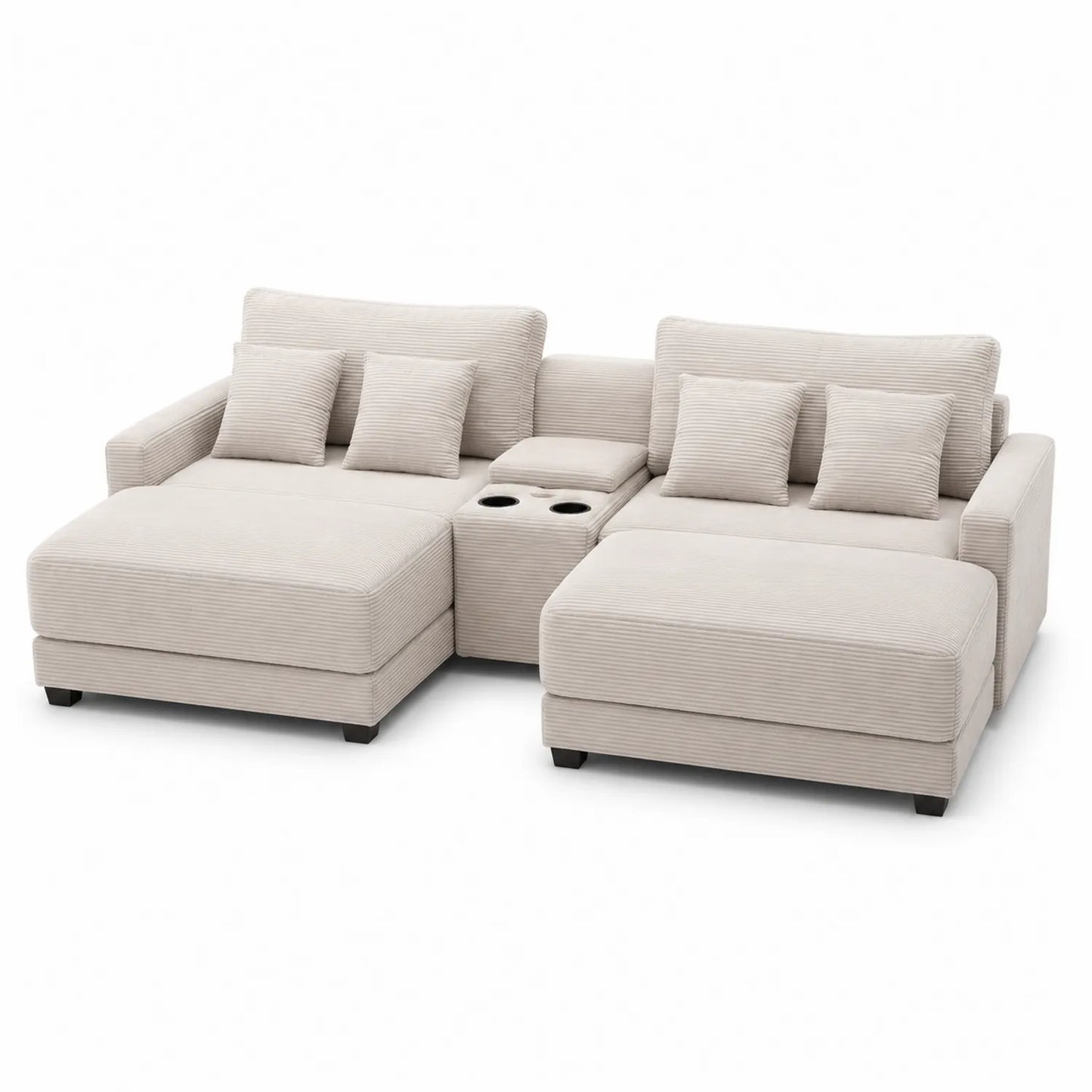 Sofa modułowa narożna w kształcie U 300 cm 160 cm 85 cm tkanina sztruksowa poliestrowa beżowa z uchwytem na kubki