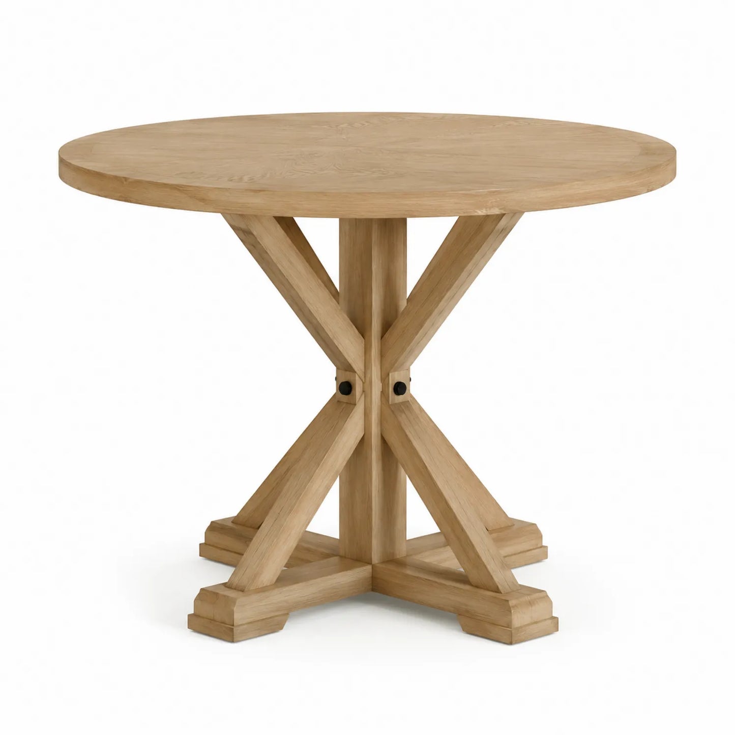 Stół jadalniany okrągły 120 cm x 76 cm MDF fornir dębowy drewno kauczukowe podstawa krzyżowa dąb naturalny