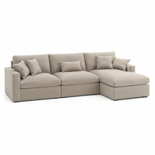 Sofa narożna L 260 x 160 x 85 cm tkanina poliestrowa beżowa szezlong prawostronny