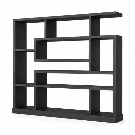 Regał biurowy biblioteczka 160 cm x 30 cm x 160 cm płyta wiórowa laminowana czarny ciemnoszary geometryczny otwarty