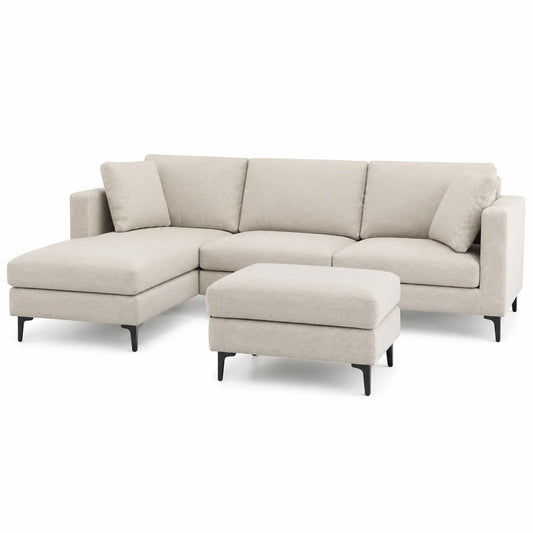 Sofa modułowa narożna z szezlongiem 280 x 170 x 85 cm tkanina poliestrowa beżowa nowoczesna