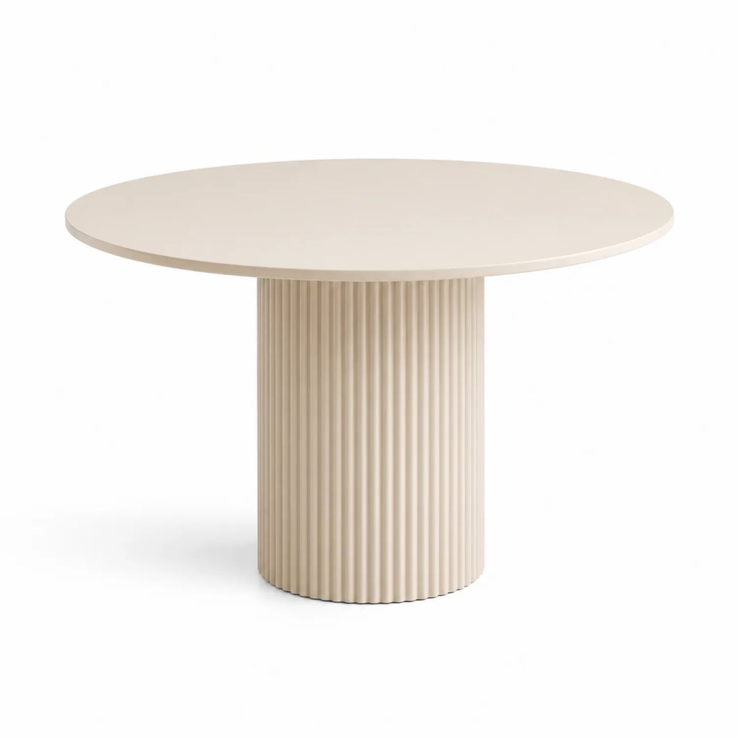Stół jadalniany okrągły 120 cm MDF beżowy ryflowana cylindryczna podstawa