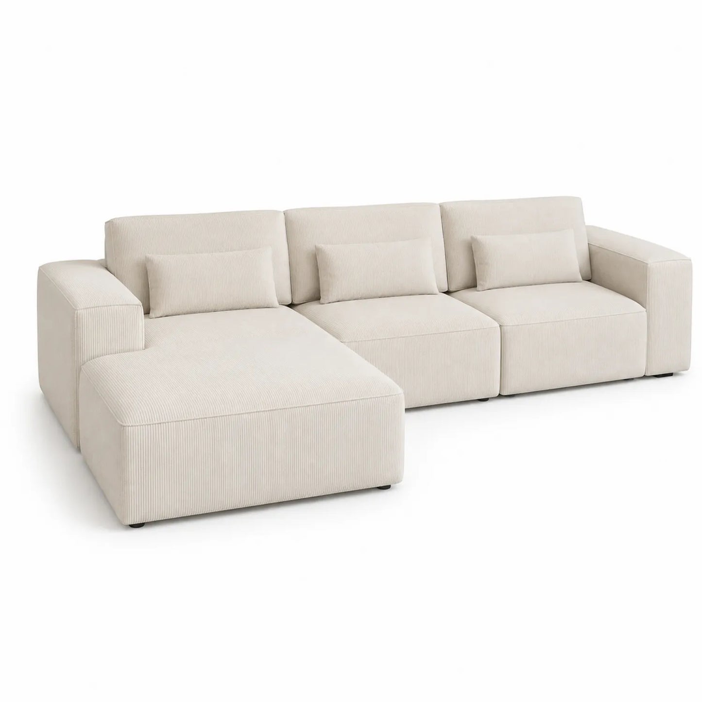 Sofa modułowa narożna z szezlongiem 270 x 160 x 85 cm beżowa tkanina strukturalna prostokątna nowoczesna