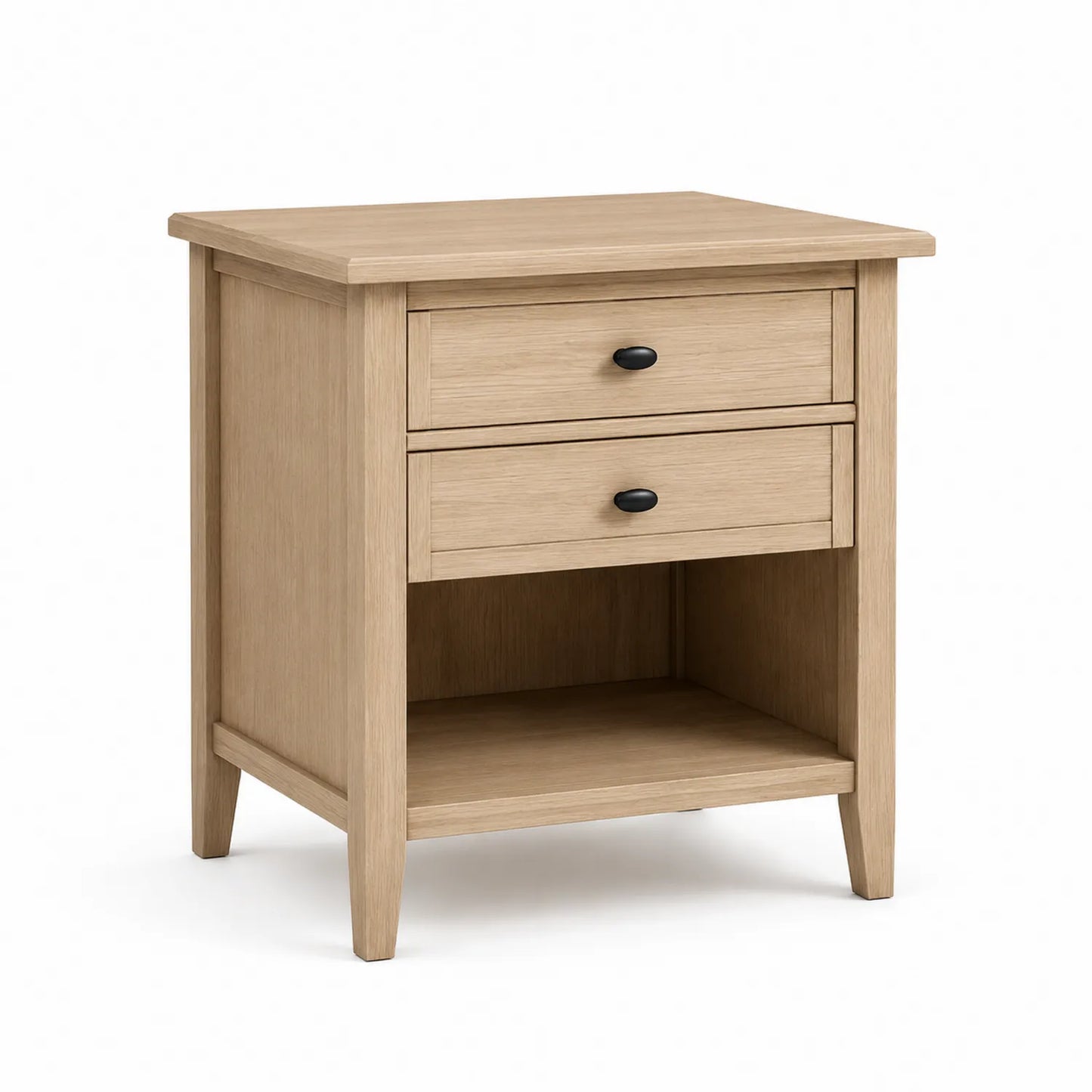 Szafka nocna 50 x 40 x 55 cm MDF dąb naturalny prostokątna z 2 szufladami i półką czarne uchwyty